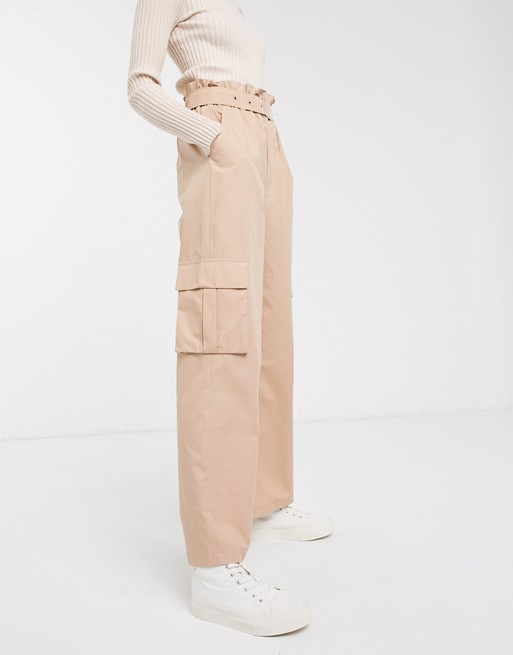 Only high waisted cargo trouser with straight leg in tan