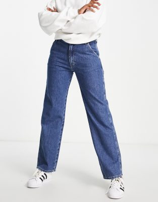 Only high waisted carpenter jeans in medium blue