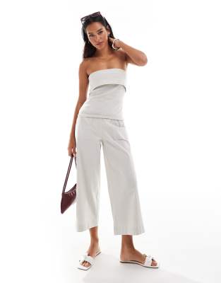 high waisted cropped tailored pants in stone - part of a set-Neutral