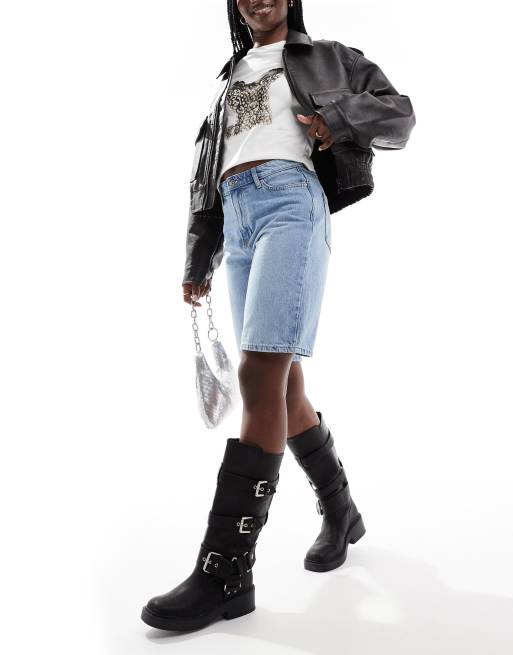 ONLY high waisted denim bermuda shorts in light blue 