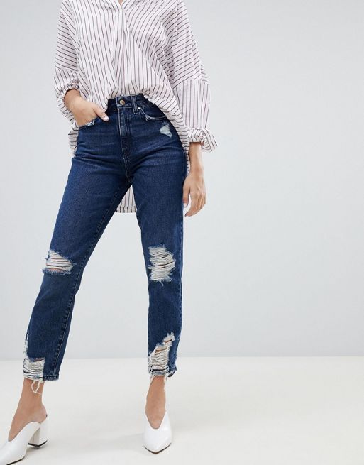 Only high waisted destroyed mom jean in blue | ASOS