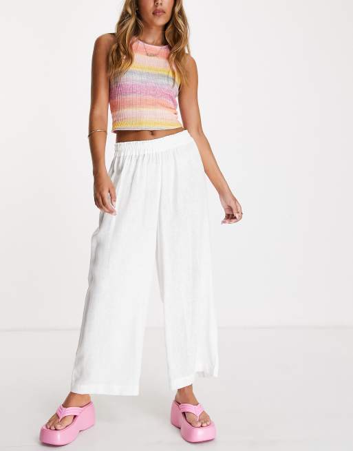 ASOS DESIGN high waisted trousers in linen blend in ecru