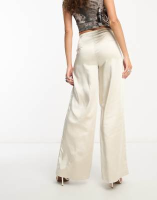 Only high waisted satin palazzo pants in champagne - part of