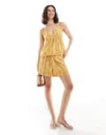 [ONLY] ONLY high waisted shorts in yellow pineapple print (part of a set) 12-14 Primrose Yellow