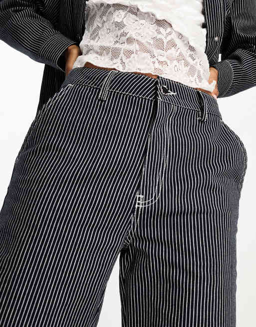 Black and white striped high waisted jeans deals