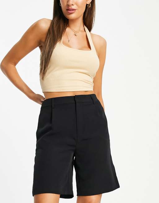 High Waisted Belted Tailored Shorts Black