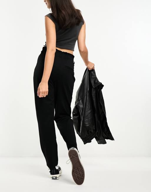 Only high waisted trousers with frill waist in black