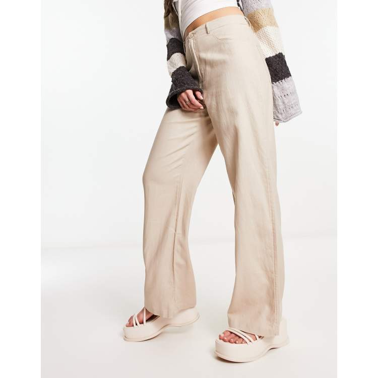 Only high waisted wide leg linen pants in beige