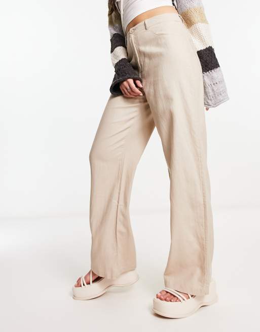 Only high waisted wide leg linen pants in beige 
