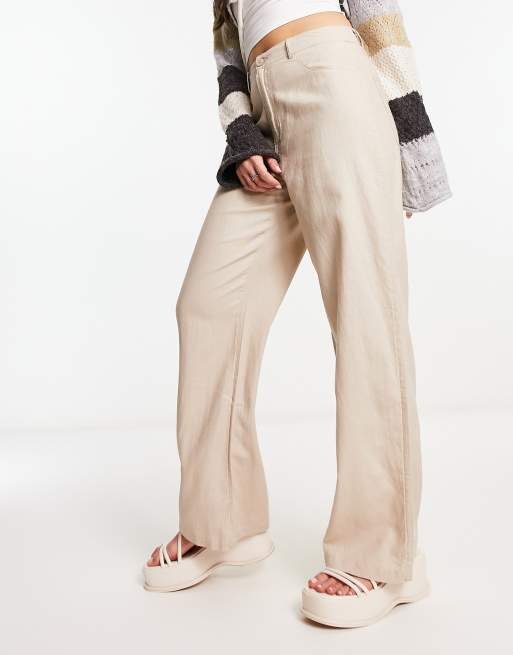 Only high waisted wide leg linen pants in beige