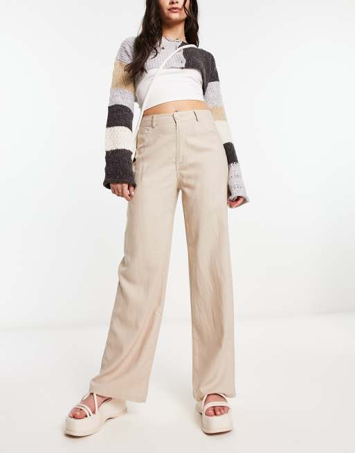 ASOS LUXE Curve wide leg high waist pants in beige - part of a set