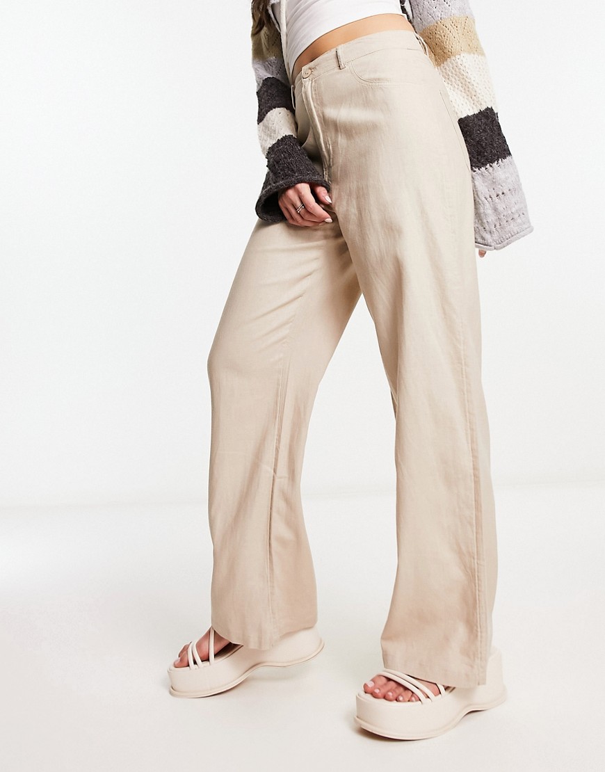 ONLY high waisted wide leg linen trousers in beige-Neutral