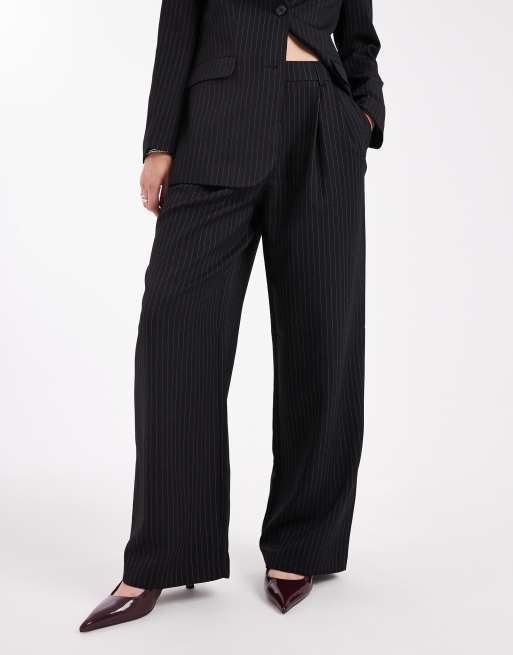 ONLY high waisted wide leg pants in black pinstripes (part of a set), 2 of 5