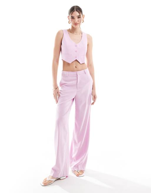 ONLY high waisted wide leg tailored pants in light pink (part of a set) 