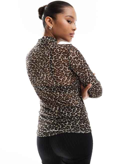 ONLY - Højhalset og gennemsigtig top i leopardprint, 3 af 4