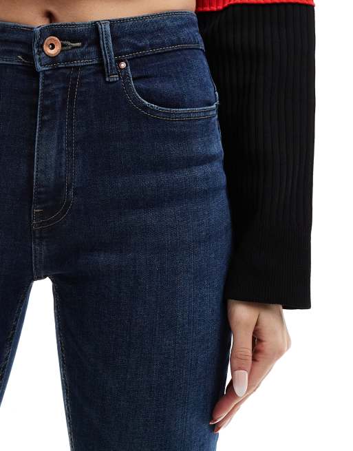 ONLY - Højtaljede skinny-jeans i mørkeblå denim , 5 af 5
