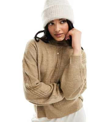 Only - Hochgeschlossener Pullover in meliertem Braun mit Ziernähten-Neutral