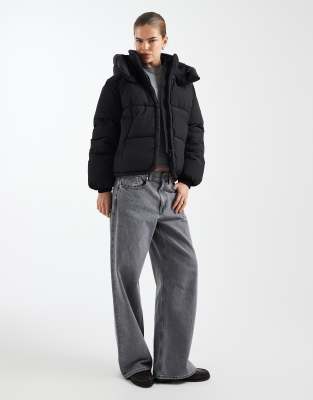 Only Hooded Puffer Jacket In Black