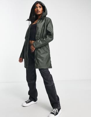 Only Raincoat With Hood In Khaki Green