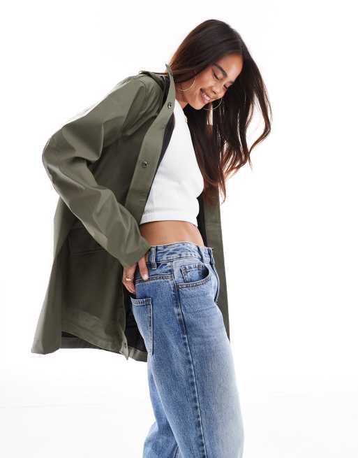 Only hooded rain coat in khaki
