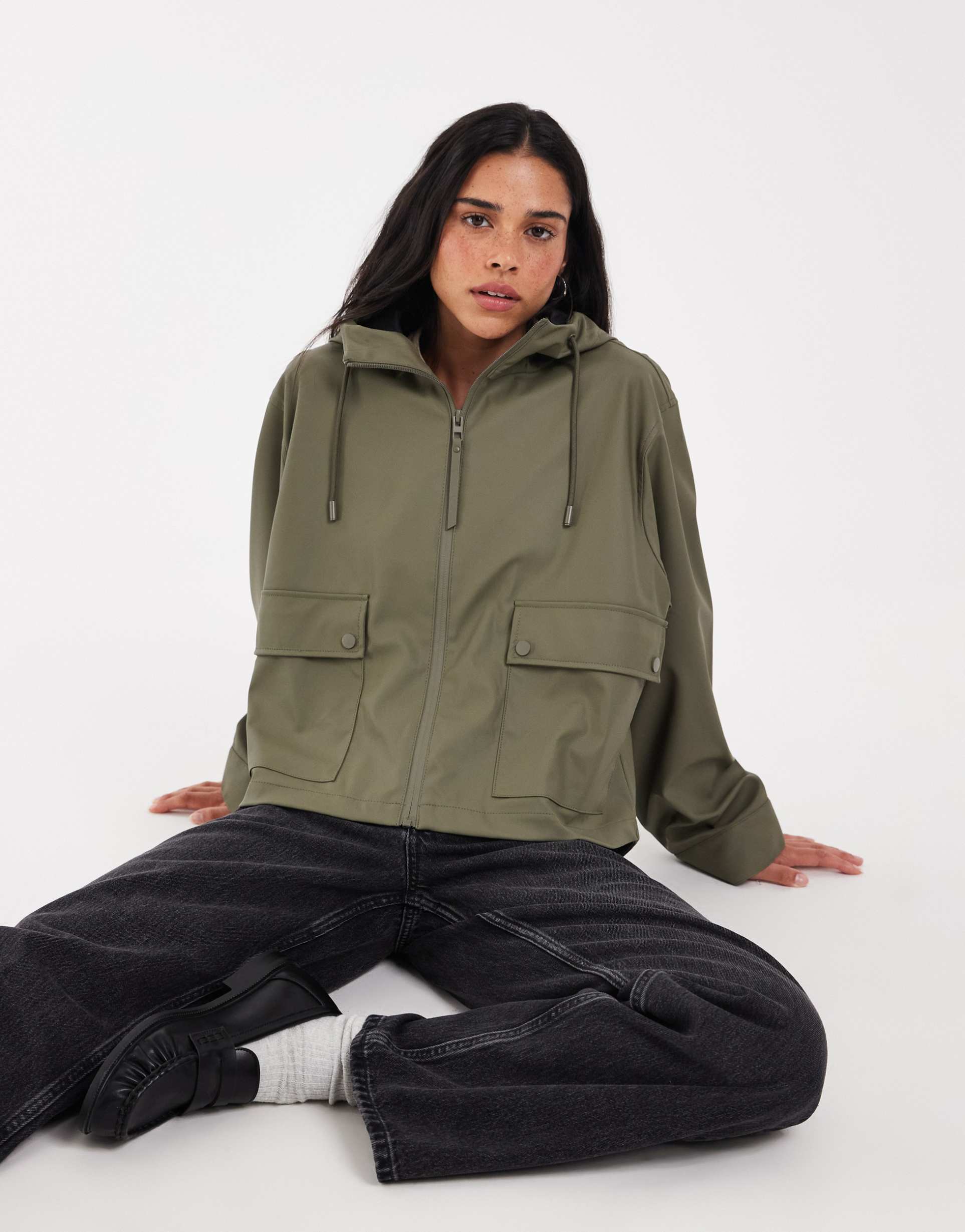 only hooded rain jacket in khaki