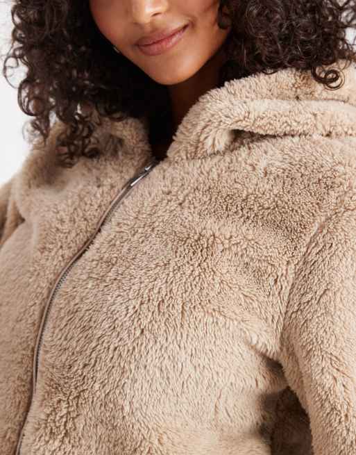 ONLY hooded teddy jacket in beige, 2 of 4