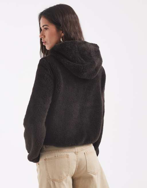 ONLY hooded teddy jacket in chocolate brown, 3 of 4