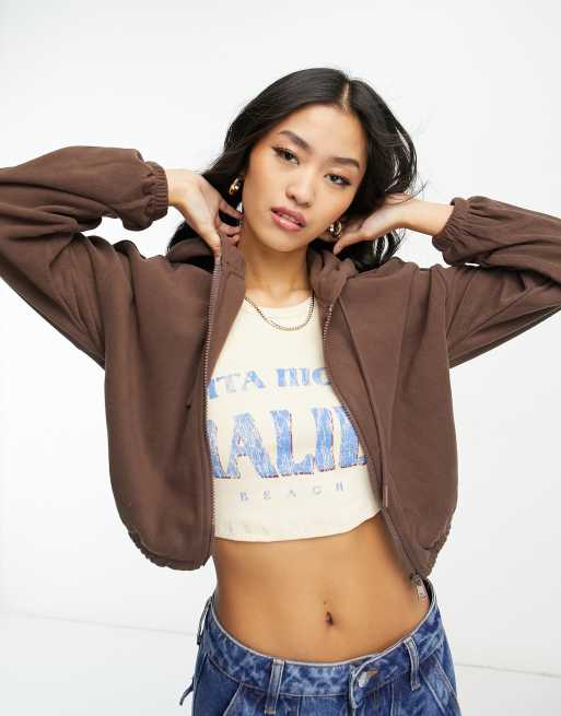 Only - Hoodie met rits in chocoladebruin, deel van co-ord set