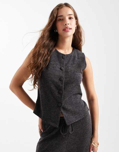 ONLY - Hoogsluitend gilet in donkergrijs, deel van co-ord set - view 1