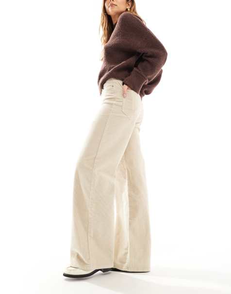 ONLY - Hope - Broek met wijde pijpen en hoge taille van corduroy in stone - view 1