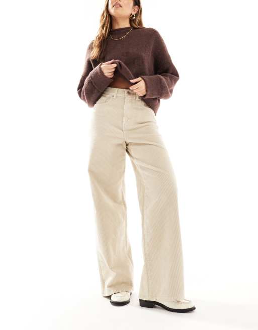 ONLY - Hope - Broek met wijde pijpen en hoge taille van corduroy in stone , 4 van 5