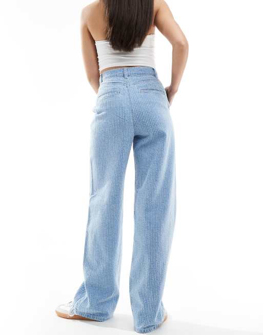 ONLY Hope high rise wide leg boucle jeans in light blue | ASOS