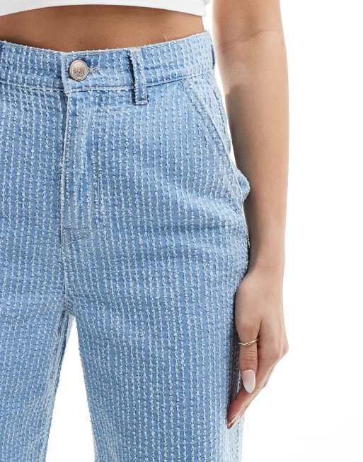 ONLY Hope high rise wide leg boucle jeans in light blue | ASOS