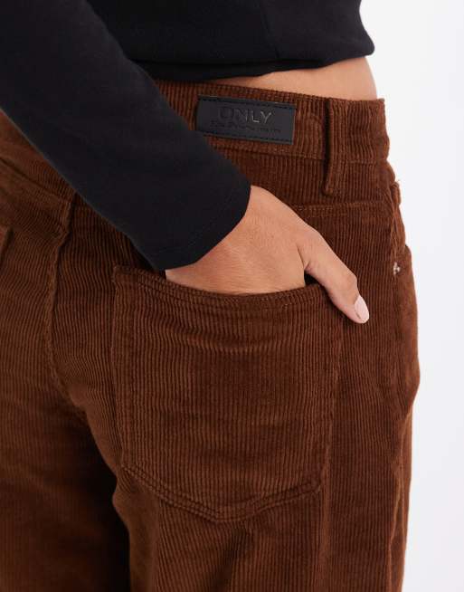 ONLY Hope high waist wide leg cord pants in brown, 2 of 5