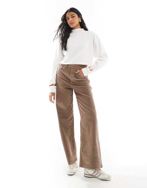ONLY Hope high waist wide leg cord trousers in brown  - view 1
