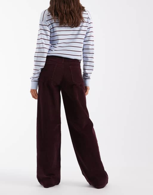 ONLY Hope high waist wide leg cord trousers in dark plum, 4 of 5