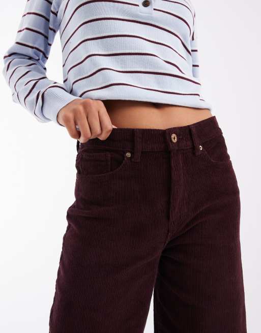 ONLY Hope high waist wide leg cord trousers in dark plum, 5 of 5