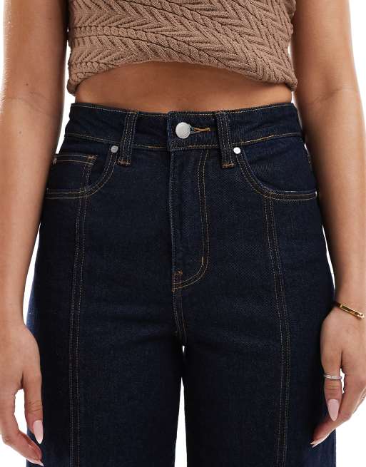 ONLY Hope high waist wide leg jeans with front seam detail in dark blue, 5 of 5