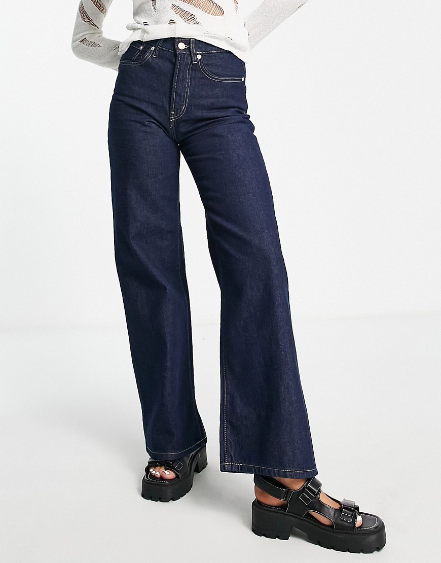 Only Hope high waisted wide leg jeans in dark blue-Navy