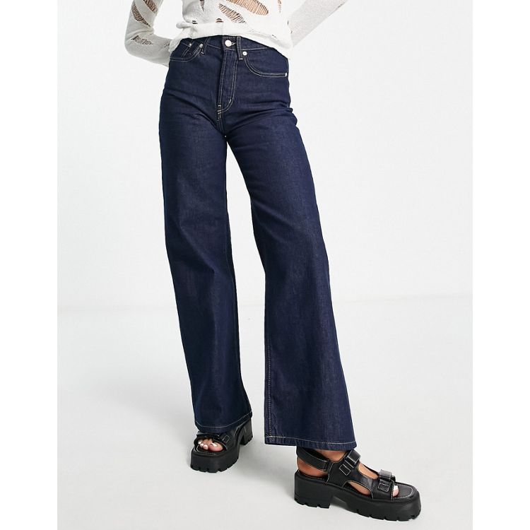 Only Hope high waisted wide leg jeans in dark blue