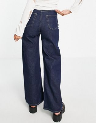 Only Hope high waisted wide leg jeans in dark blue
