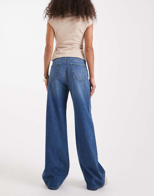 ONLY Hope high waisted wide leg jeans in mid blue 