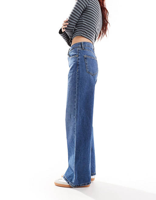 Only Hope high waisted wide leg jeans in mid blue | ASOS