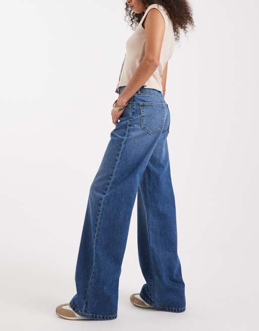 ONLY Hope high waisted wide leg jeans in mid blue 