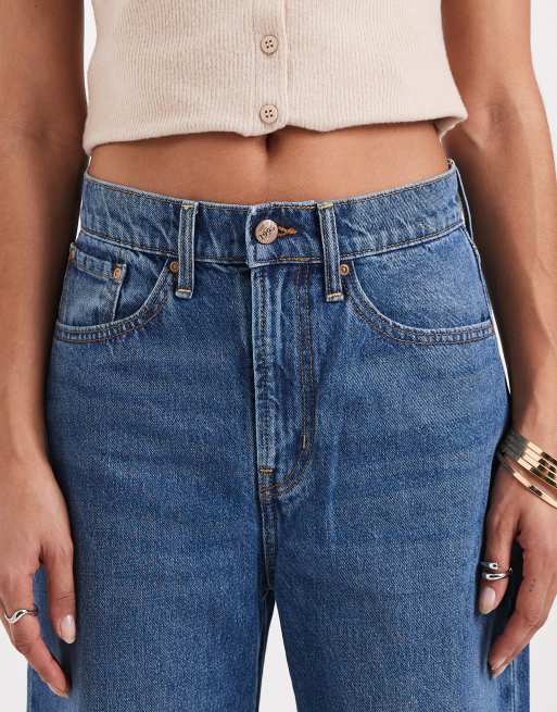 ONLY Hope high waisted wide leg jeans in mid blue 