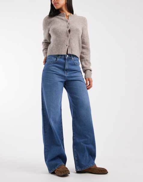ONLY Hope high waisted wide leg jeans in mid blue