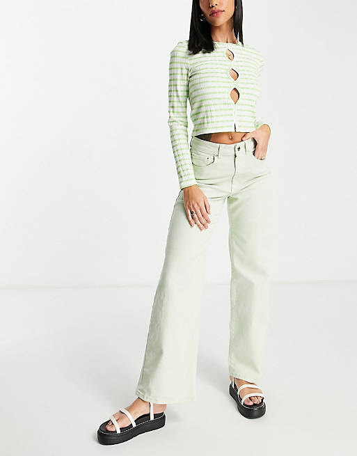 Only Hope high waisted wide leg jeans in pastel green