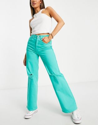 Only Hope wide leg ripped knee jeans in turquoise - ASOS Price Checker