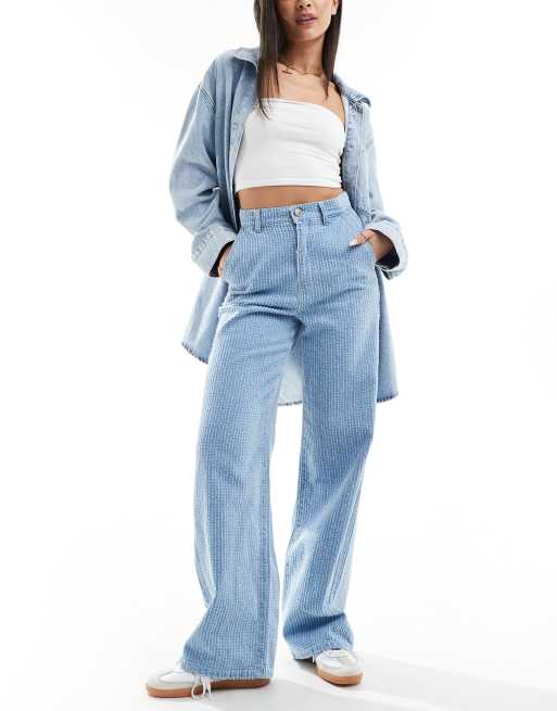 ONLY - Hope - Jeans bouclé a fondo ampio azzurri a vita alta 