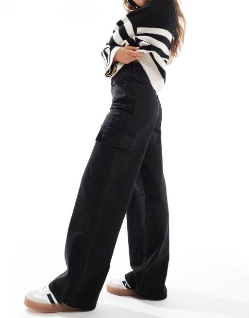 Only - Hope - Jeans cargo ampi a vita molto alta nero slavato